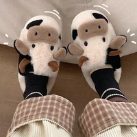 2021 winter women home slipper cartoon cow cotton slippers female students indoor househol antiskid warm wool shoes