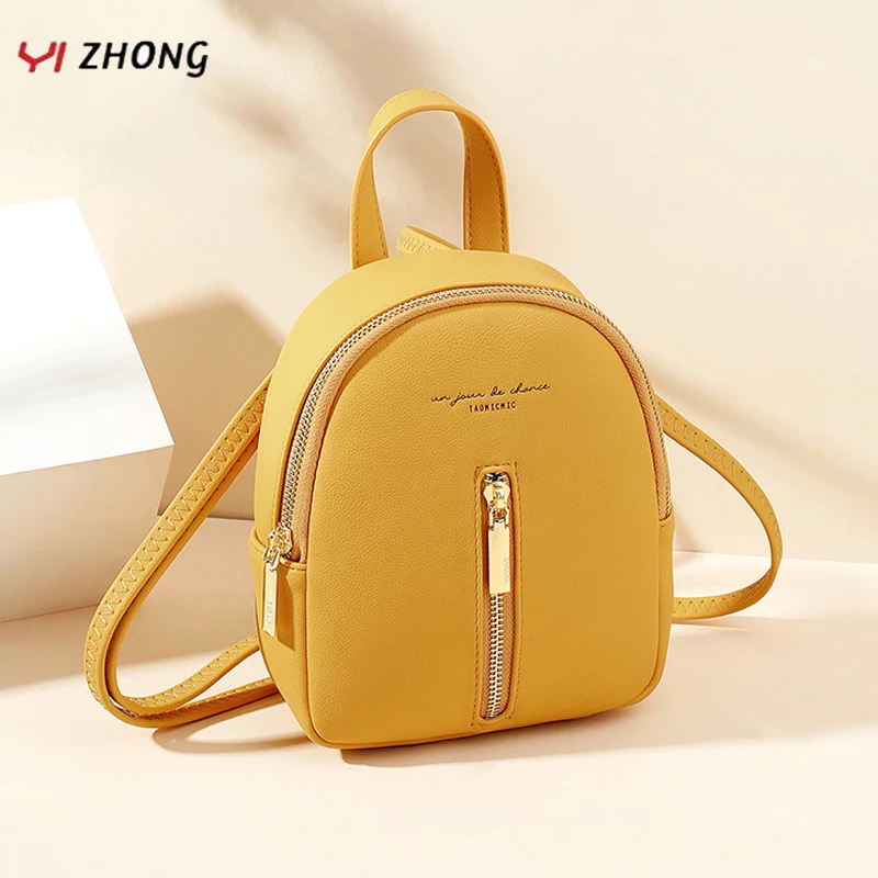 

YIZHONG Leather Mini Backpacks for Women Multifunction Solid Bags Lady Small Backpack Purse High Quality Casual Bookbag Mochila