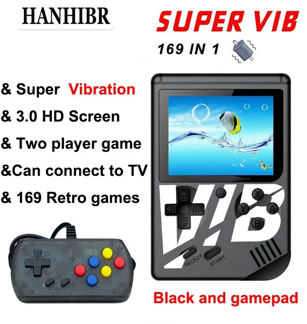 Black and gamepad Новинка Q5 ретро мини 8 бит Fc Ретро игровая видео игра встроенные 169 игры портативная игровая консоль супер VIB игра 30 вибрирующих sup игр - Цвет: Black and gamepad