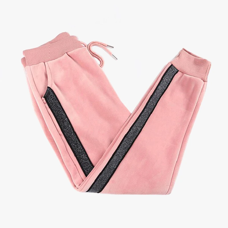 Женские осенние и зимние утепленные брюки модные полосатые спортивные штаны