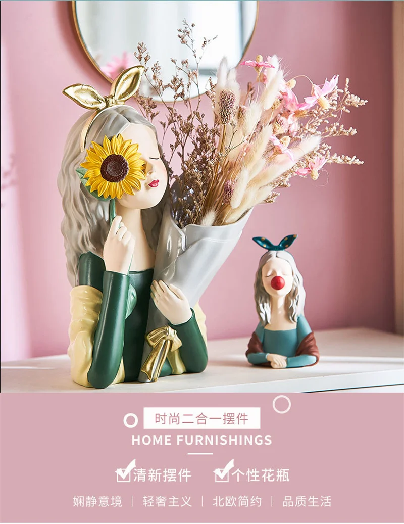 

Personalized Vase Girl Decorations Ornaments Living Room Resin Decorations Figurines Miniature Birthday Souvenirs Gifts