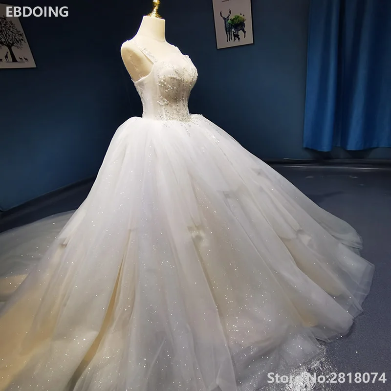 Потрясающее бальное платье свадебное с бисером длина до пола на лямках принцесса