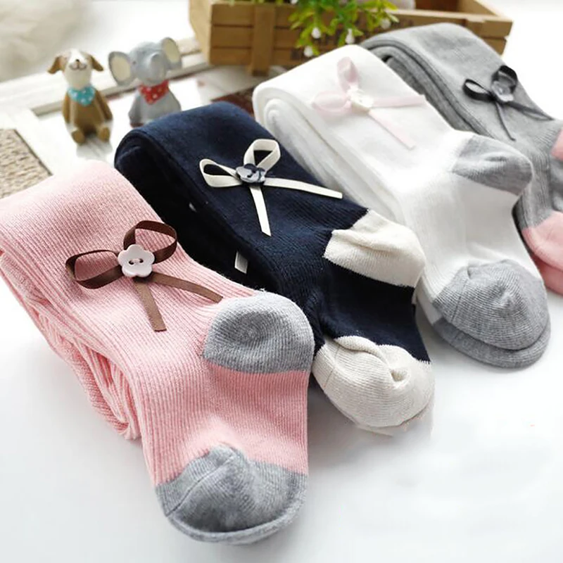 

Cute Baby Girls Cotton Patchwork Knit Tights Bow Breathable Pantyhose 0-6 Year Spring Autumn for Toddler Girls Kids Stocking