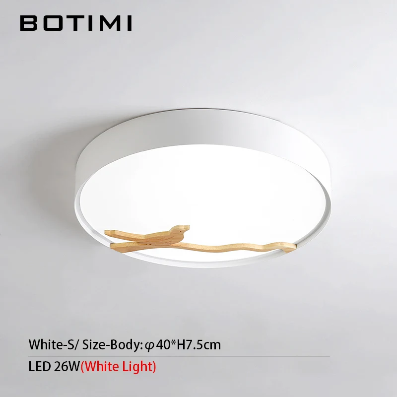 White-S-White Light BOTIMI, скандинавские деревянные декоративные светодиодные потолочные светильники для гостиной, 220 В, круглый металлический потолочный светильник, монтируемый на поверхность, осветительный прибор - Цвет корпуса: White-S-White Light