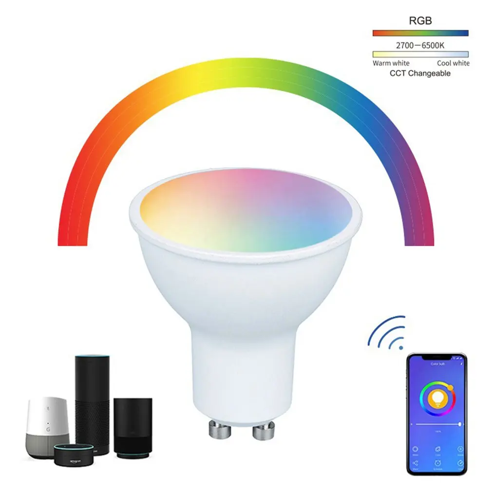 

Новая умсветодиодный Светодиодная лампа GU10 с Wi-Fi, прожектор с плавным затемнением и регулируемой цветовой температурой, 4 Вт