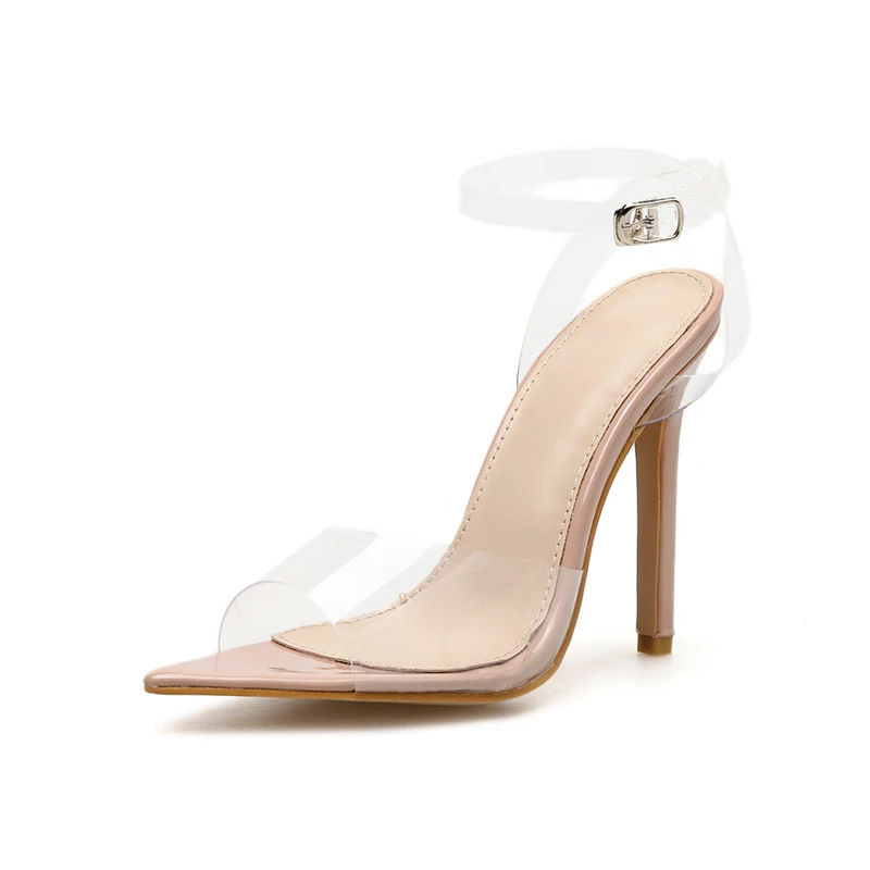 

2020 New Fashion PVC Transparent shoes sandals for women summer Stilettos high heels Pointed toe party wedding female shoes
