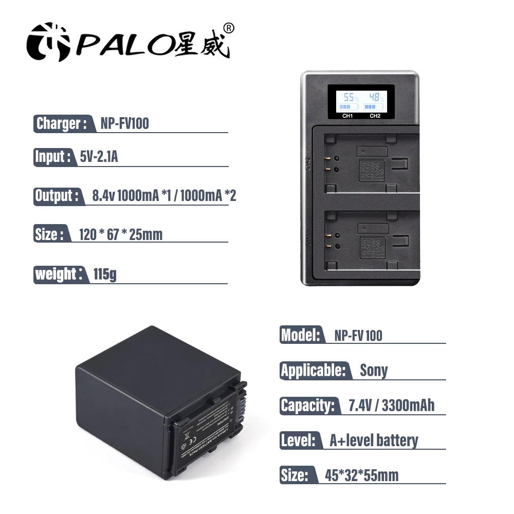 Аккумулятор PALO NP-FV100 NP FV100 Bateria + USB зарядное устройство с ЖК-дисплеем для Sony NP-FV30
