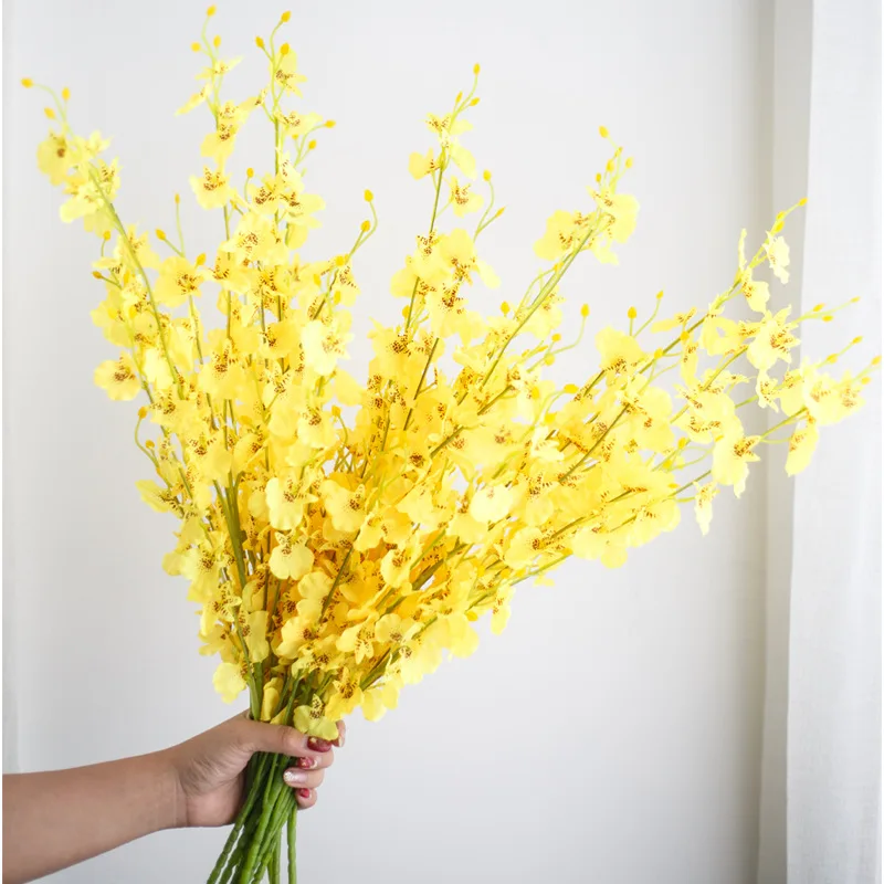 Yellow Искусственный танцующий орхидея желтый поддельный цветок Oncidium Шелковый цветок пластиковый цветок большой пять вилка фаленопсис украшение дома - Цвет: Yellow