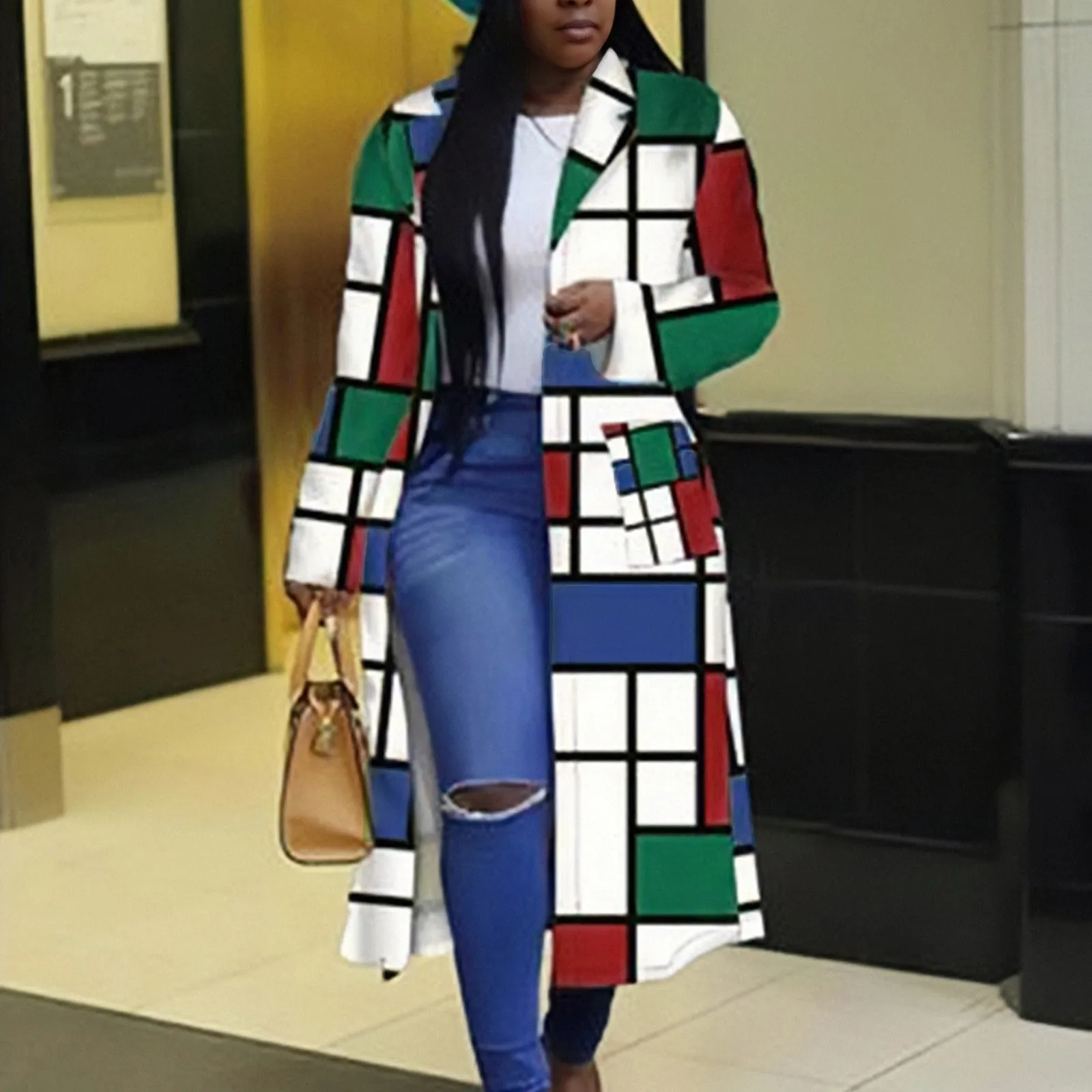 

2021 New Women Long Sleeve Coat Fashion Ladies Plaid Blazer Female Streetwear Girl Oversize Jacket Coat Cardigan kardigan пальто