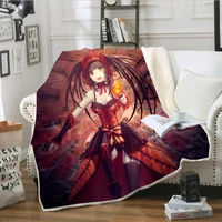 tokisaki kurumi funny character blanket 3d print sherpa blanket on bed home textiles dreamlike style 06
