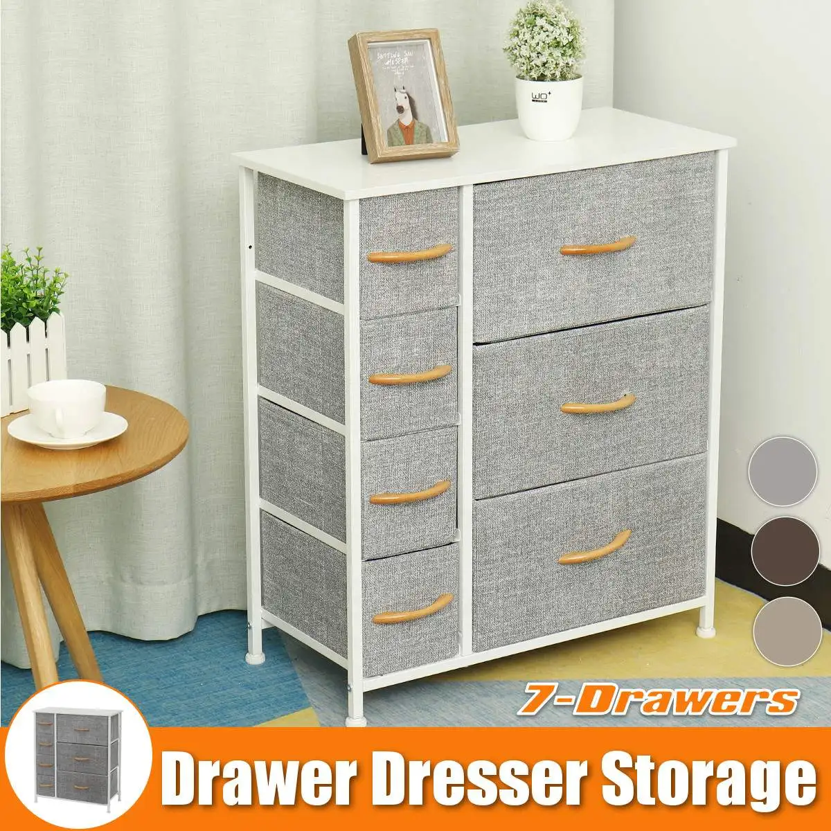 

7 Drawers Non-woven Fabric Dresser Nightstand Large-Capacity Storage Furniture with Wooden Top&Storage Cube For Bedroom Dorm