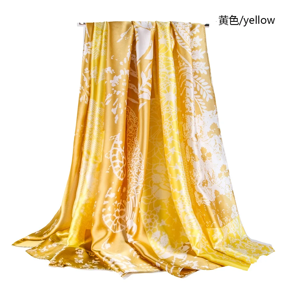 

90X180cm Imitation Silk Polyester Satin Lace Printing Ethnic Bohemian Beach Towel Thin Shawl Scarf Muslim Hijab for Women