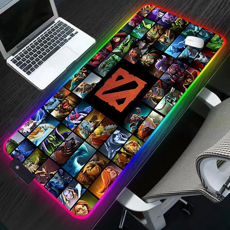 

Игровой коврик для мыши RGB DOTA2, большой коврик для мыши XL, коврик для клавиатуры и мыши для ноутбука, игровой коврик со светодиодным освещение...