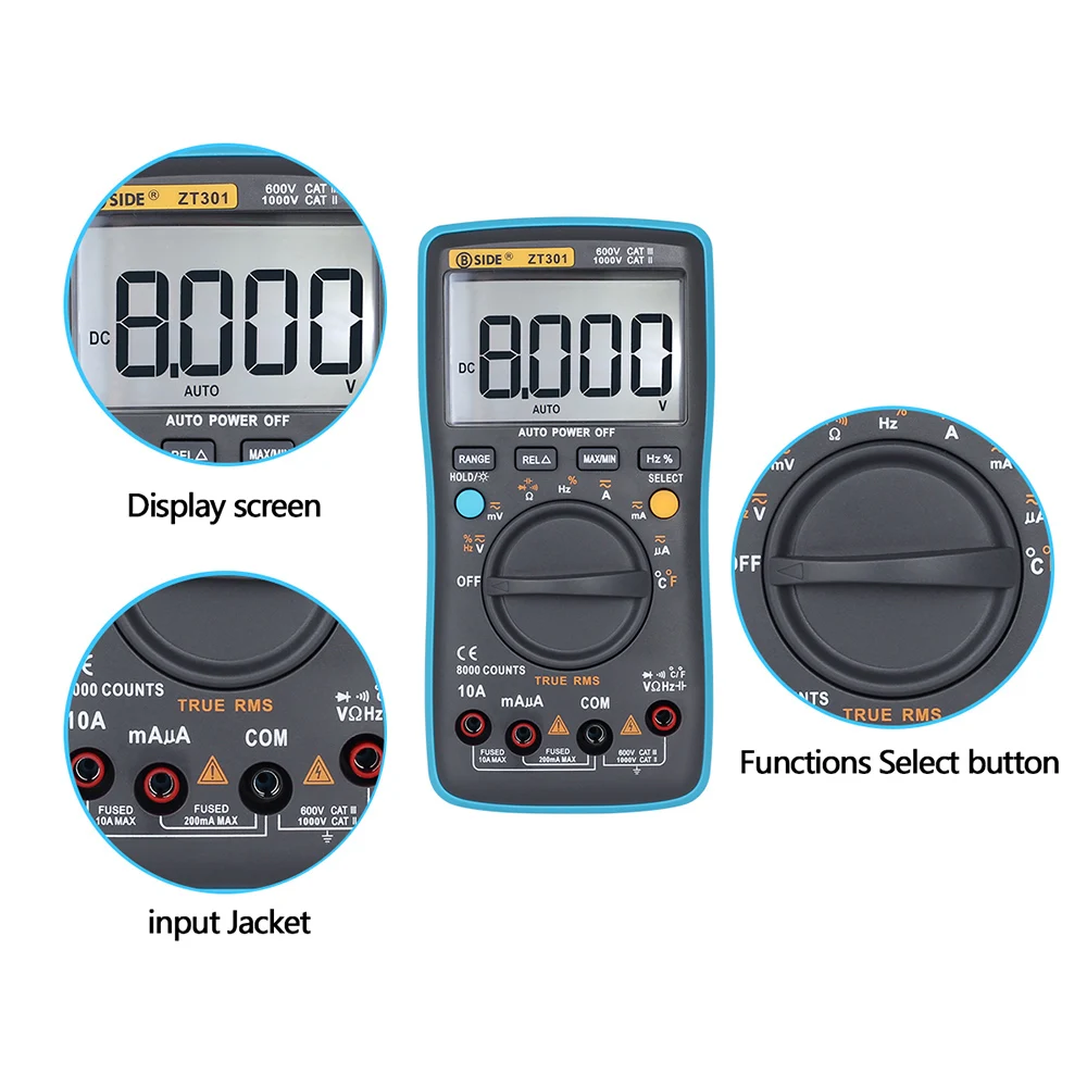 Цифровой мультиметр BSIDE ZT301 портативный ручной амперметр для измерения