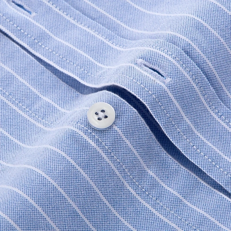 2022 High Quality 100% Cotton Oxford Mens Plaid Shirts Man Embroidery Casual Long Sleeve Shirt for Men White Blue Dress Shirt