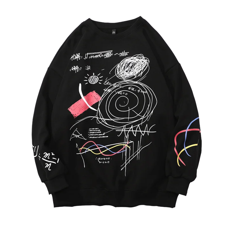 

SingleRoad Mens Crewneck Sweatshirt Men 2021 Graffiti Oversized Hip Hop Harajuku Japanese Streetwear Black Sweatshirts Men