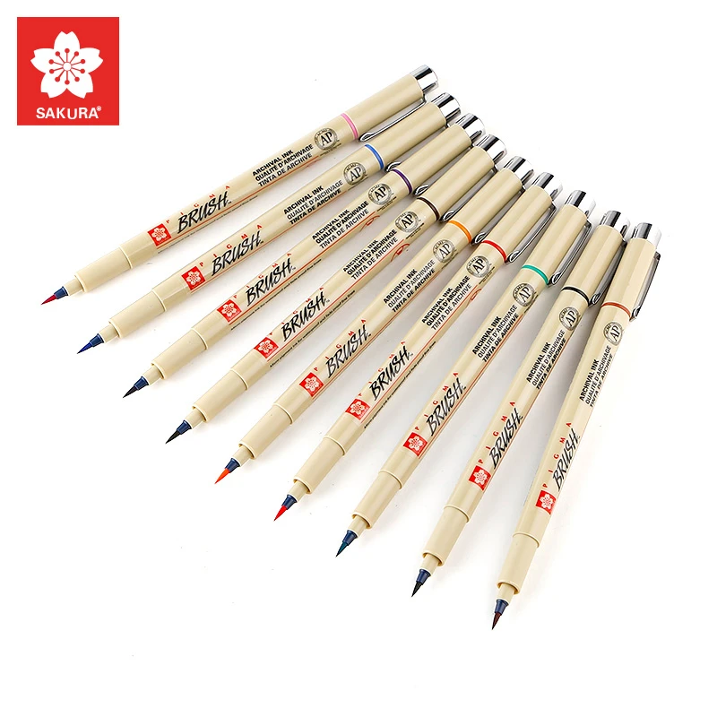 Sakura Pigma Micron BR 9 цветов набор кистей для рисования мягкая кисть Водонепроницаемая