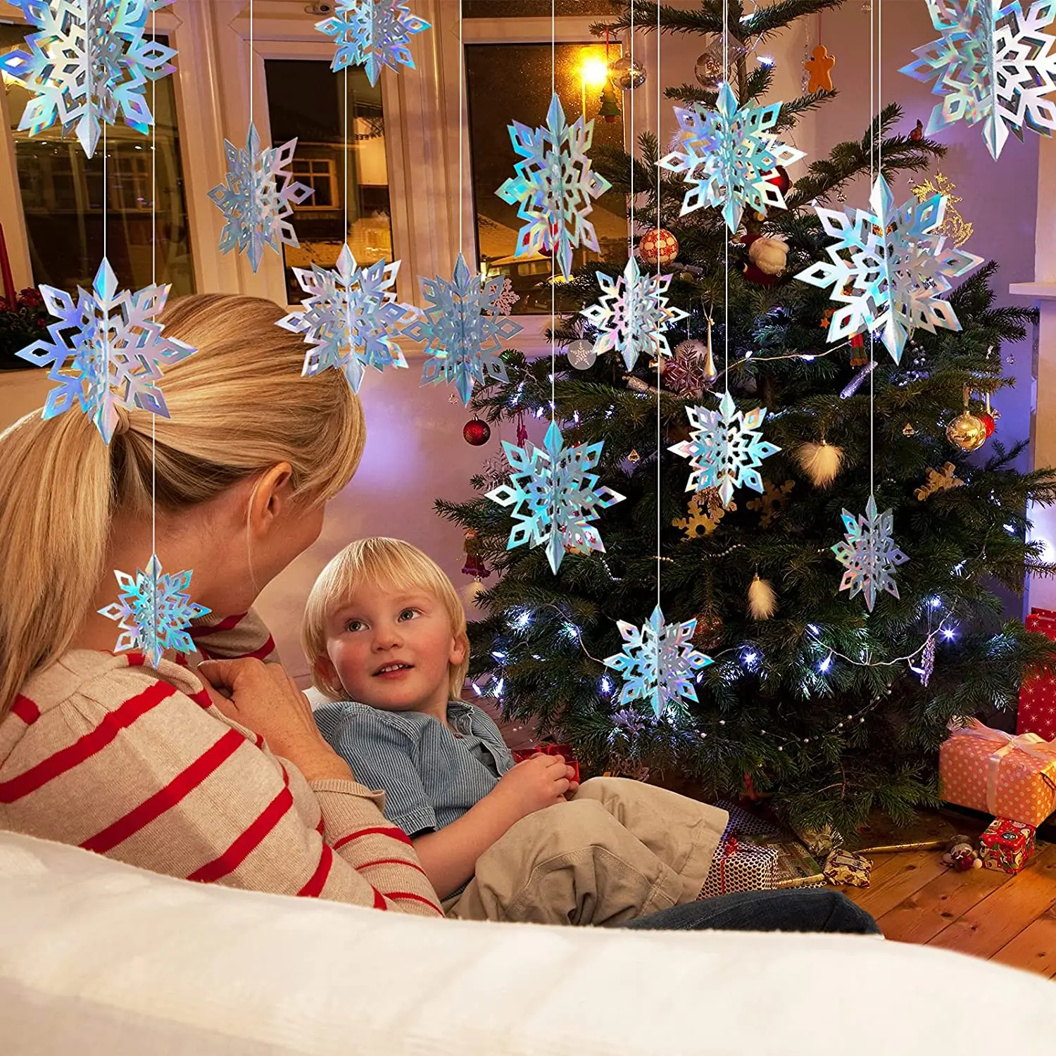 

Зимние рождественские оригинальные украшения, большая блестящая гирлянда со снежинками для праздника, Нового года, вечеринки, рождественс...