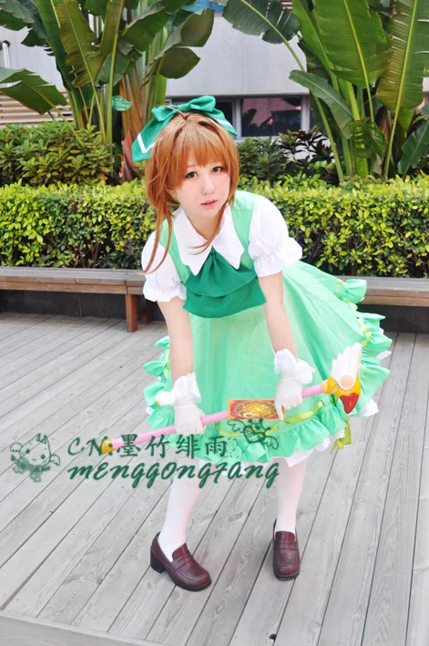 Новый аниме Cardcaptor Sakura карнавальный костюм Kinomoto Косплей зеленое нарядное платье