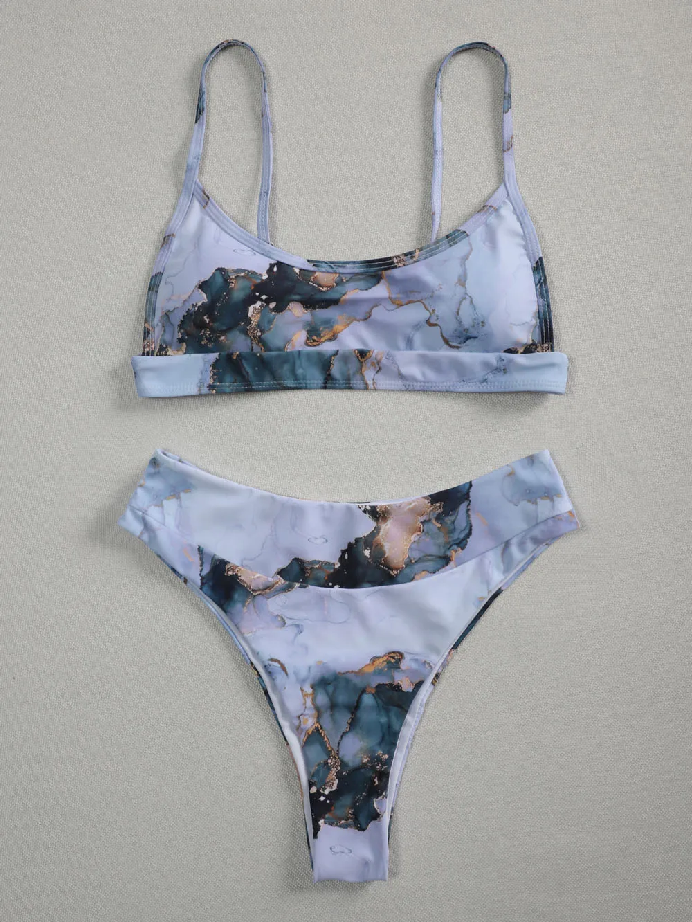 

2021 New Marble Print Micro Bikini Swimsuit Women Halter Push Up Bikini Set Triangle Swimwear Bathing Suit Brazilian Biquini