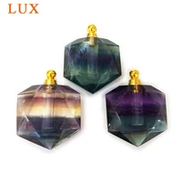 natural fluorite perfume bottle faceted cut pendants hexagon essential oil diffuser charm for necklace diy jewelry making
