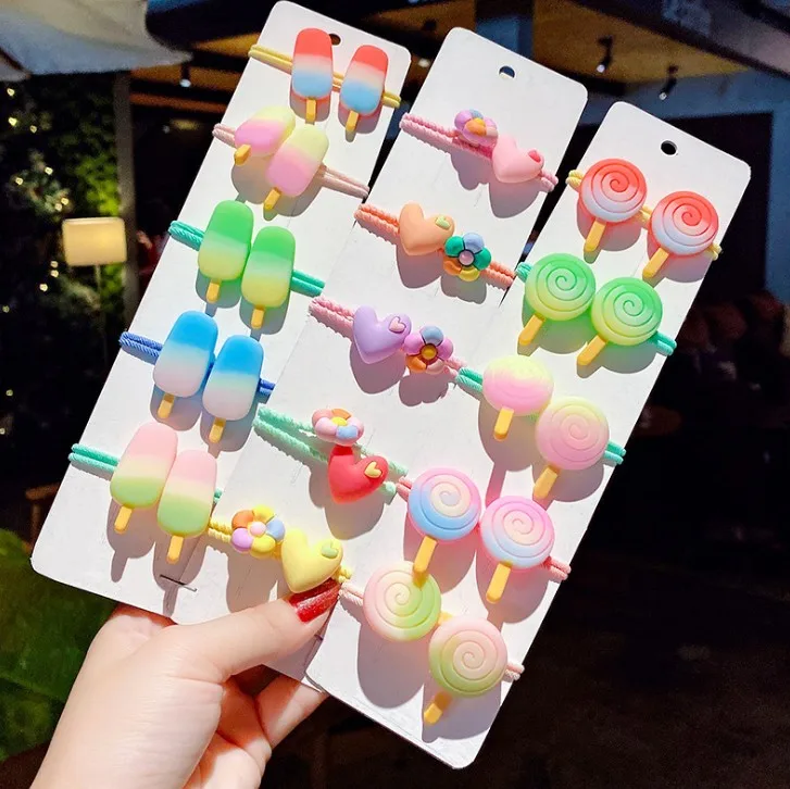 Забавные милые резинки для волос "Мороженое" с цветком, сердцем и ножками для детей девочек - аксессуары для волос.