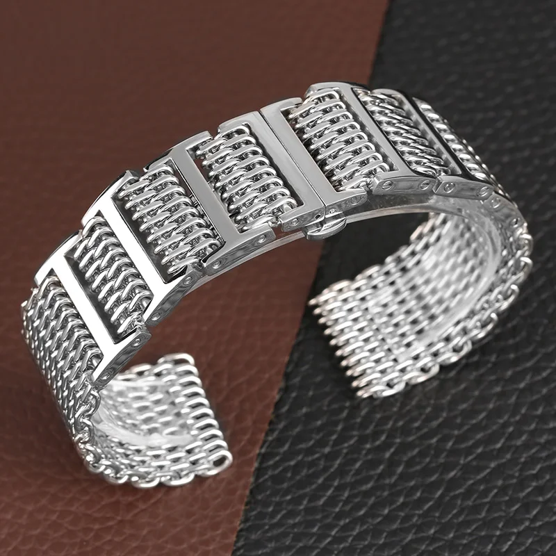 Ремешок для часов из нержавеющей стали 22/24 мм серебристый/черный с панелью акулы