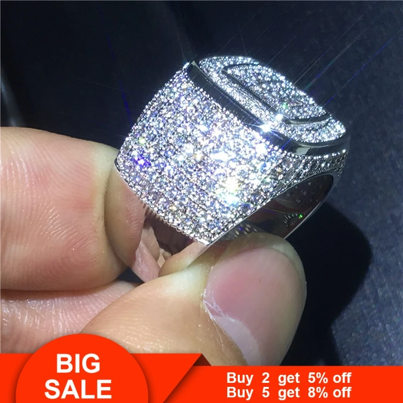 Роскошное большое мужское кольцо Vecalon серебряное с инкрустацией AAAAA Cz вечерние