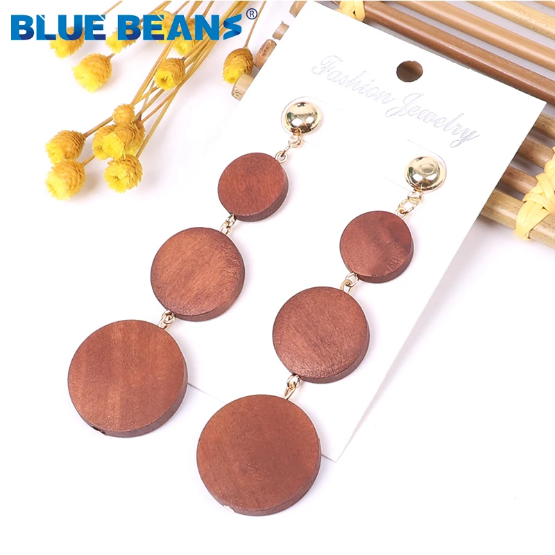 Женские Висячие серьги с голубыми бобами черные/длинные висячие в богемном стиле