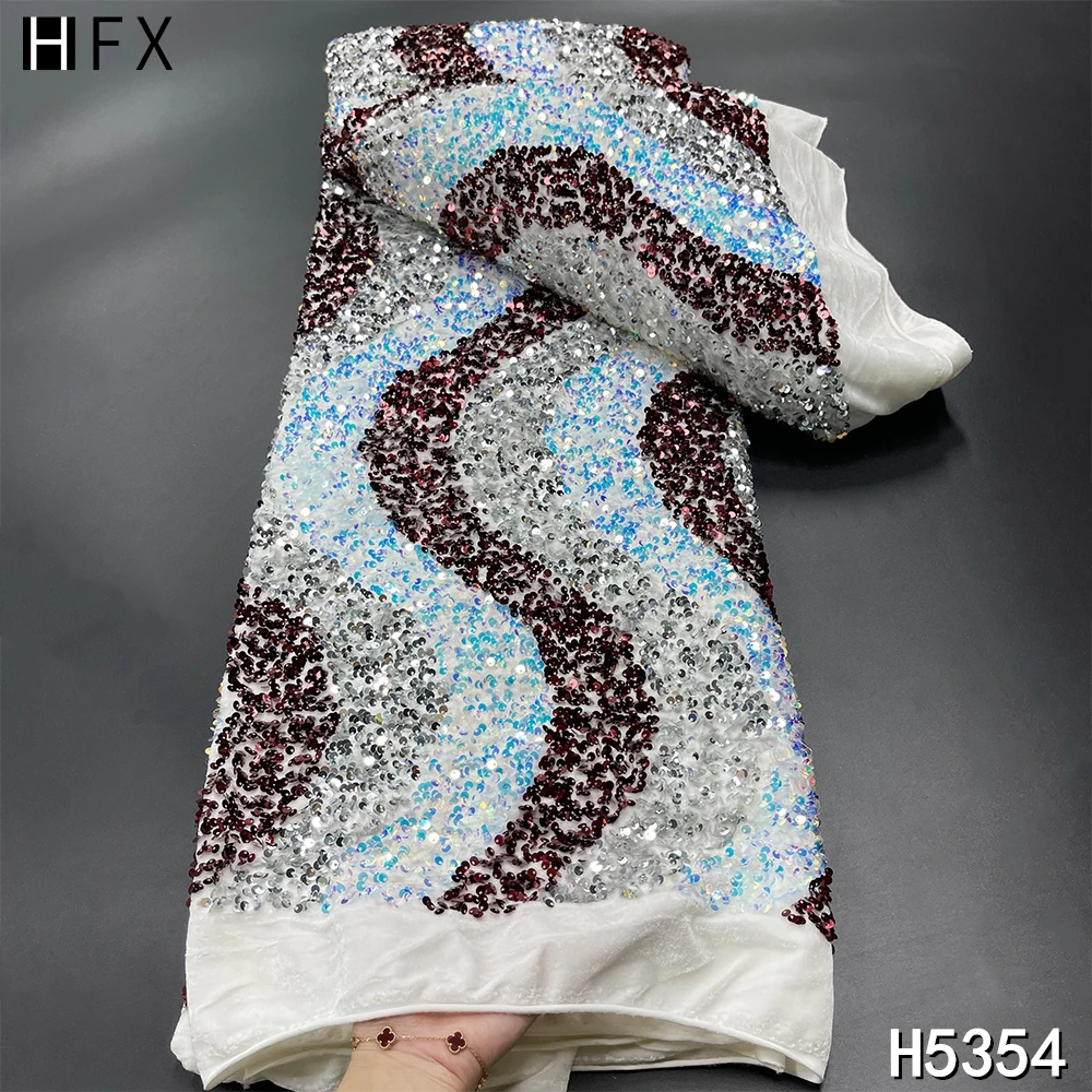 HFX белая африканская бархатная кружевная ткань с блестками 2021 вышивка