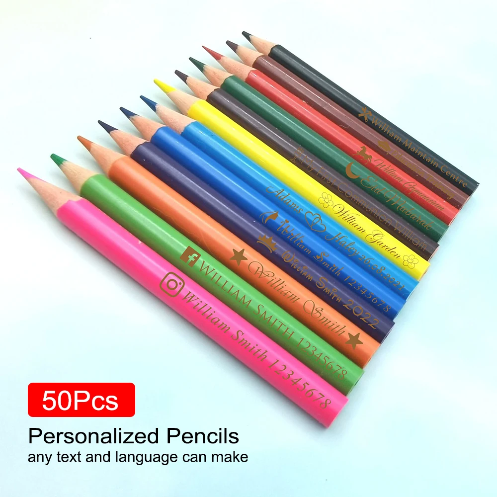 

50Pcs Personalized Pencil Engraved Customize Colorful Small Pen Company Logo Baby Shower Baptism School Wedding Gift Decora
