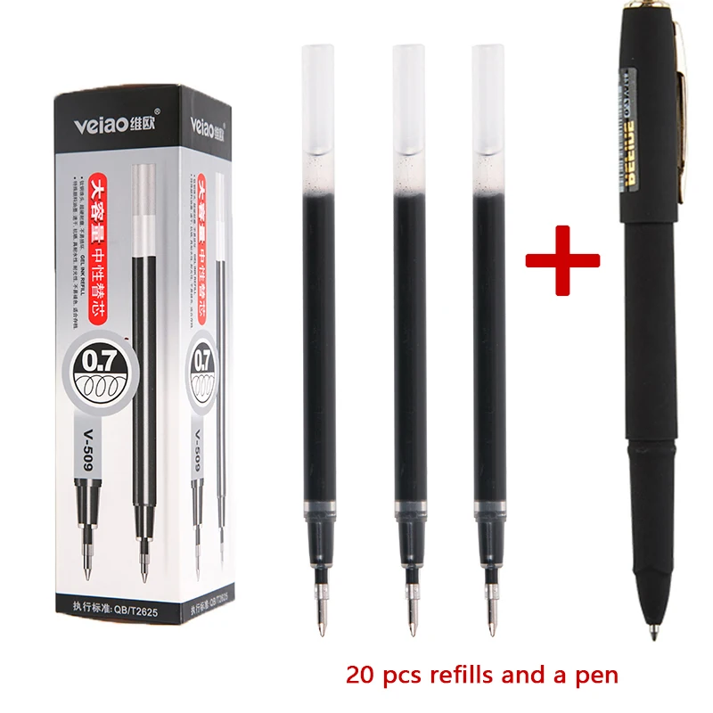 20 шт. 0 7 мм средний тонкий наконечник черная шариковая ручка большая емкость для