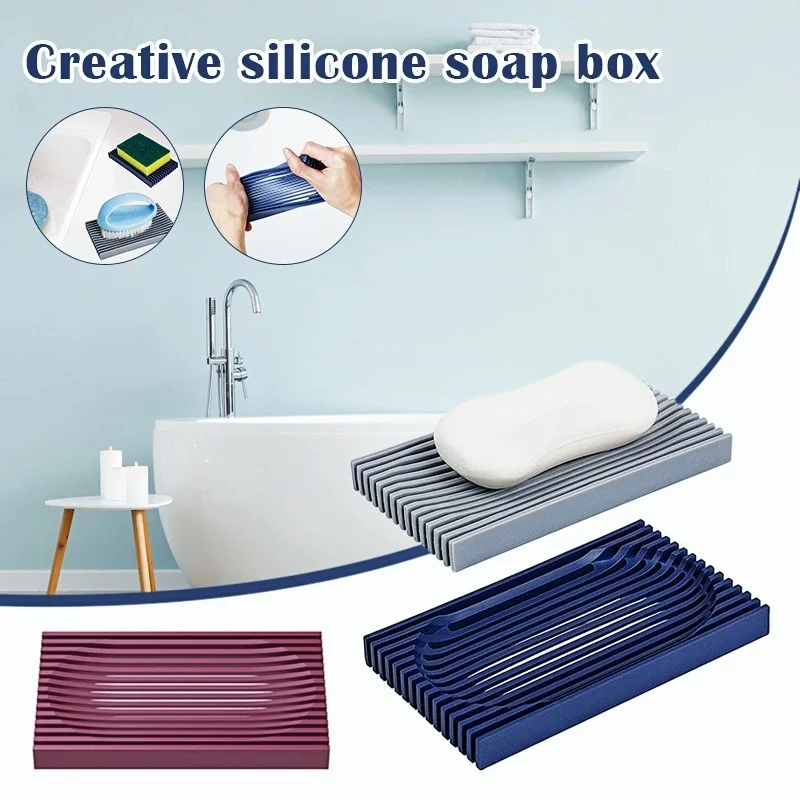 

Household Items, Double-sided Hollow Silicone Soap Box, not store water Punch-free Storage Box, Non-slip Bathroom Storage Rack