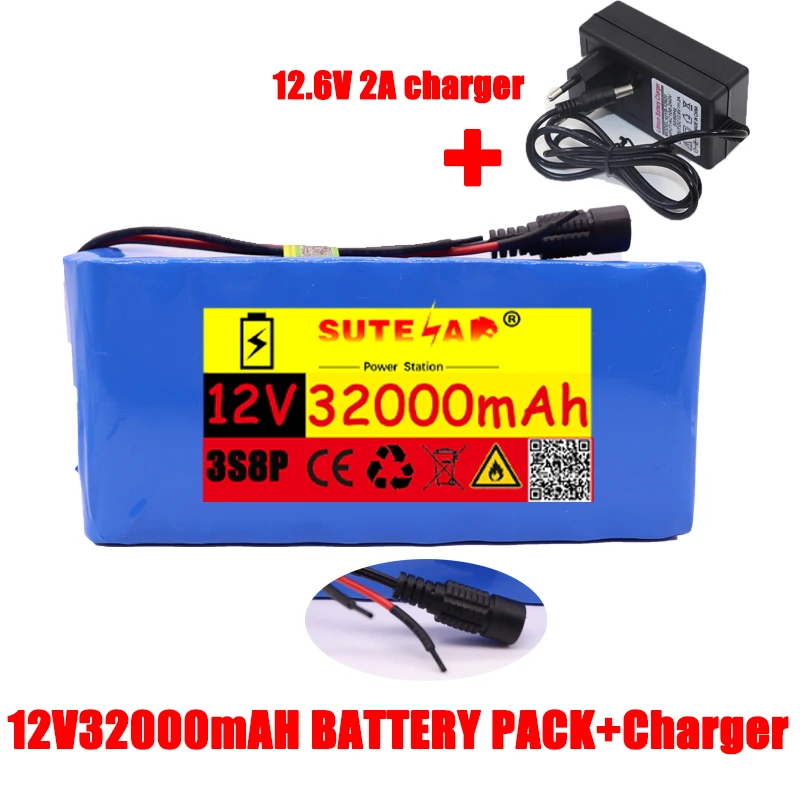 

18650 lithium battery pack, 12v3200mah 3s8p + BMS protection board + 12.6v2a CHARGER + free delivery