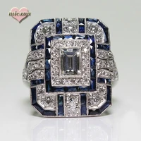 fashion high quality crystal luxury ring hot salling classic square blue purple red travel memorial unisex jewelry accessories
