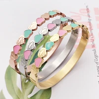 new sweet heart charm cuff bangles for girls stainless steel gold plating 7mm width luxury wristband wedding women love jewelry