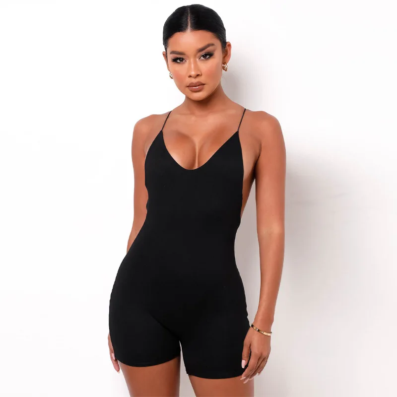 

Women's summer solid color transportation exposed sleeveless back sling sports yoga tights straight hair y2k Women's jumpsuit