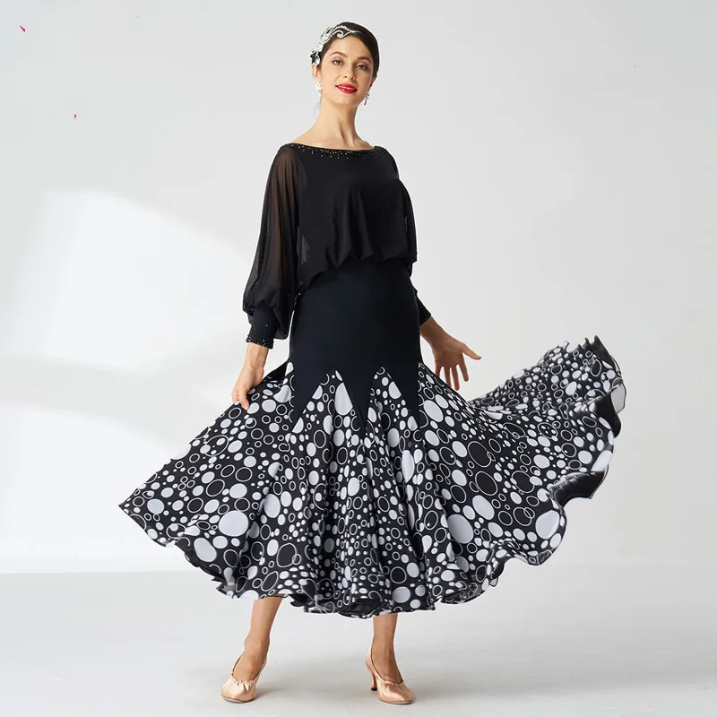 

2021 New Brand Colors Latin Dance Dress Women Sleeve Tango Rumba Flamengo Ballroom Dance Dress For Women Costume A3157-1