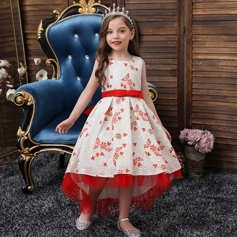 

Children's trailing gauze party dress girl wedding party Bridesmaid tailed lace dress Princess opening ceremony party balldress