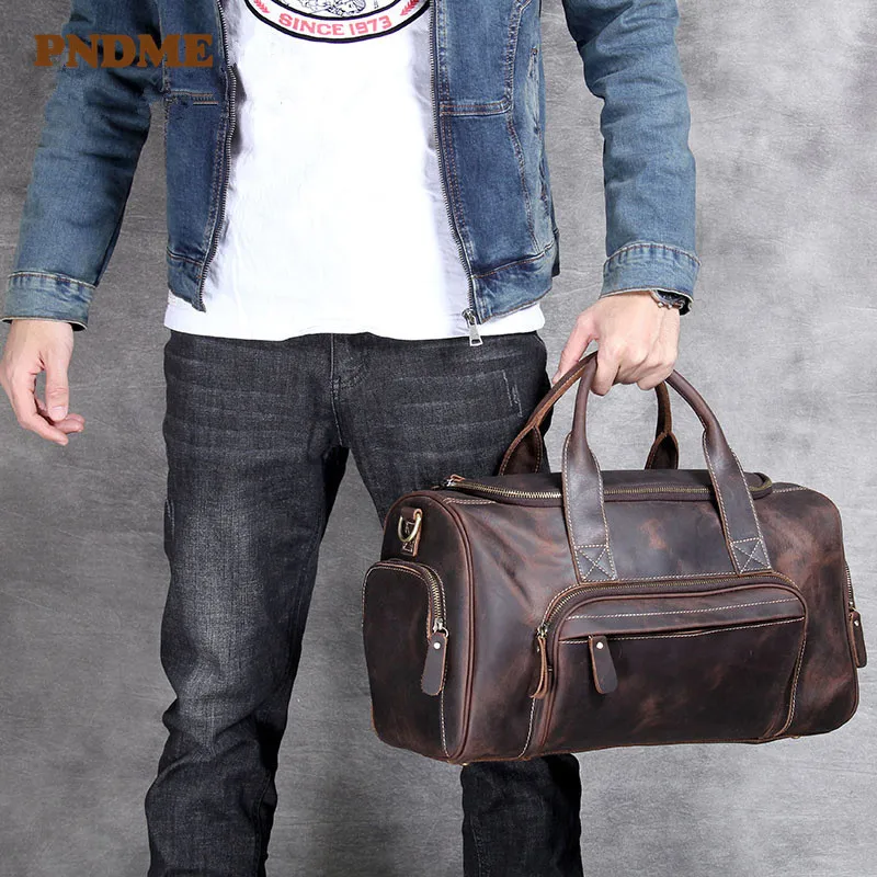 fashion vintage genuine leather men's travel bag high quality crazy horse cowdhie large capacity women's hand duffle luggage bag