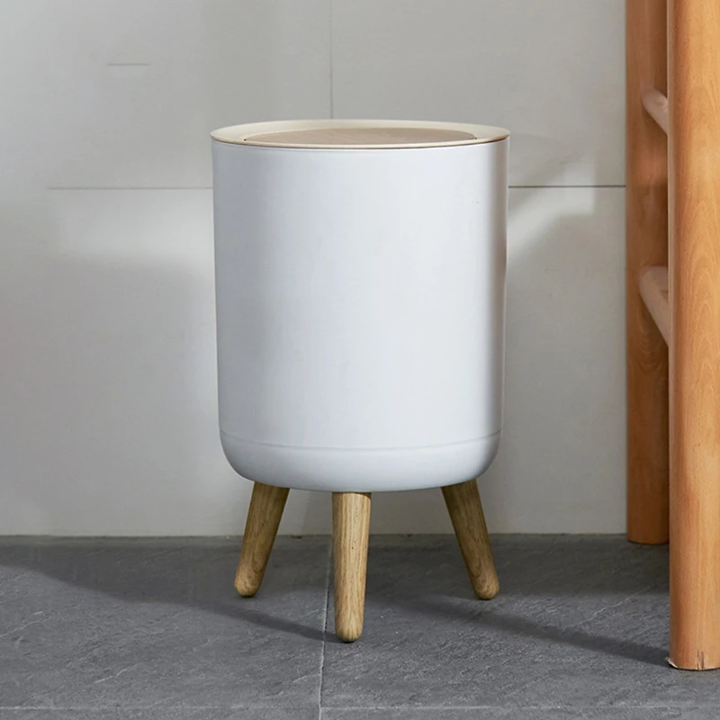 

Plastic Trash Can with Lid Press Garbage Rubbish Bin High Foot Waste Container Organizer Bathroom Kitchen Decoration
