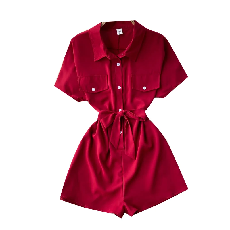 

YIZZHOY New Summer Women Casual High Waist Bandage Slim Wide Leg Shorts Office Lady Short Sleeve Single Breasted Jumpsuit