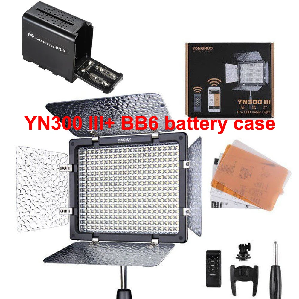 YONGNUO YN300III YN300 III YN-300III 3200 k-5500 K CRI95 камера фото светодиодный свет видео опционально с адаптером питания переменного тока+ комплект батарей - Цвет: Черный