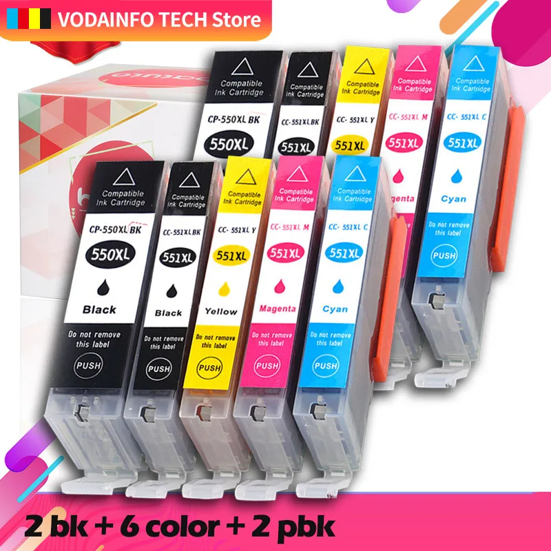 10pcs PGI 550 551 ink cartridge for canon PIXMA IP7250 MG5450 MX925 MG5550 MG6450 MG5650 MG6650 IX6850 MX725 MX925 printer