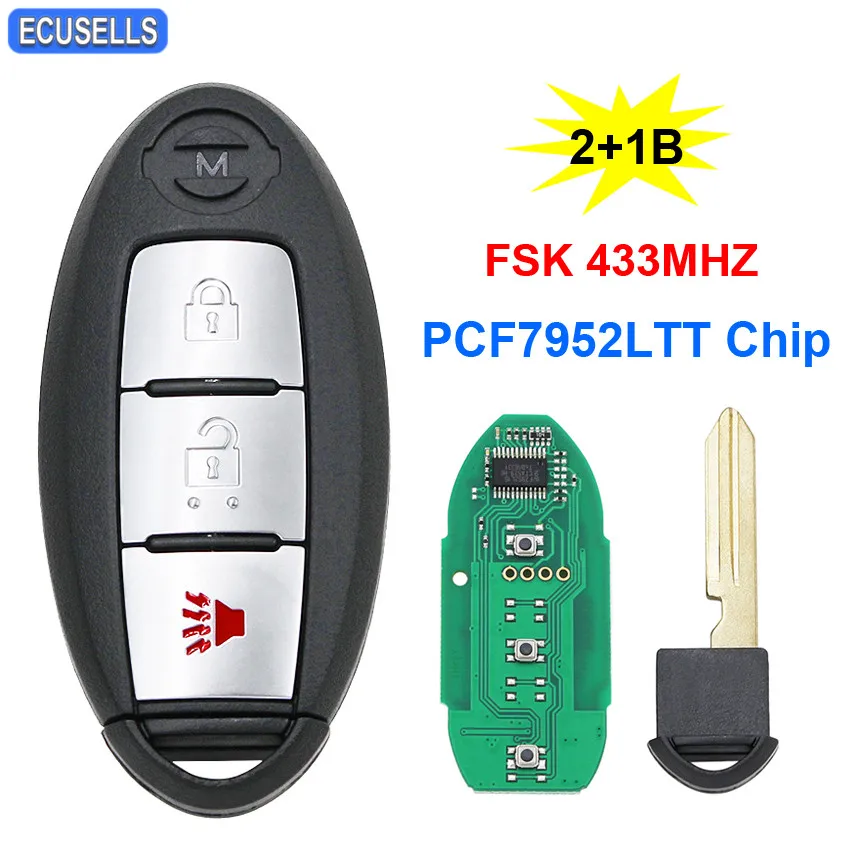 Умный дистанционный ключ-брелок от машины 2+ 1/3 кнопки FSK 433 МГц PCF7952LTT чип для Nissan Patrol со вставкой ключ Uncut