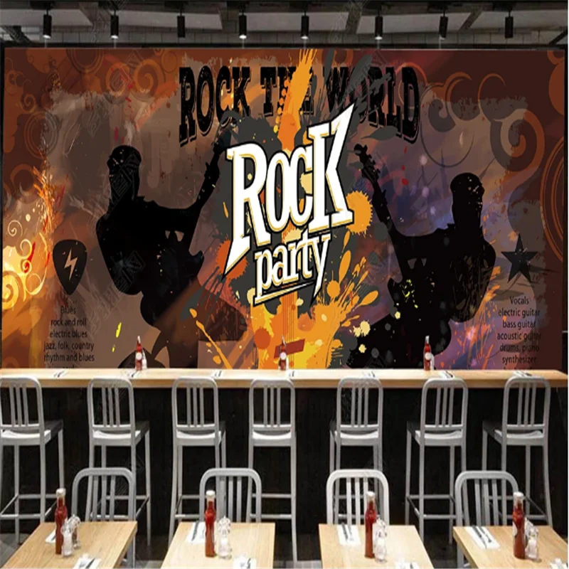 

Hip Hop Rock Music Guitar WallPapers Industrial Decoration Bar KTV Restaurant Background Mural Wall Paper papel de parede
