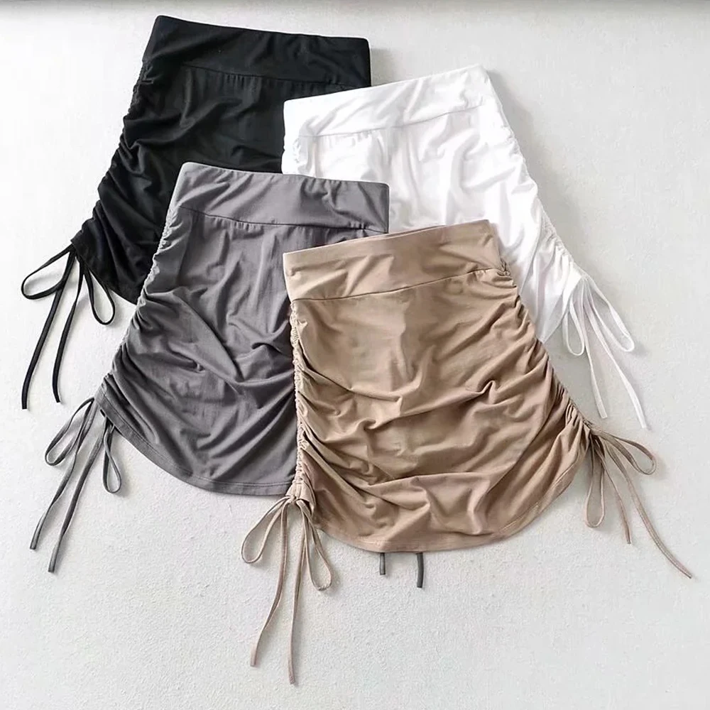 

Streetwear Sexy Lace Up Mini Skirt Style Shorts Slim Skinny Khaki Elastic High Waist Shorts Women Fashion Bamdage Pants Beach
