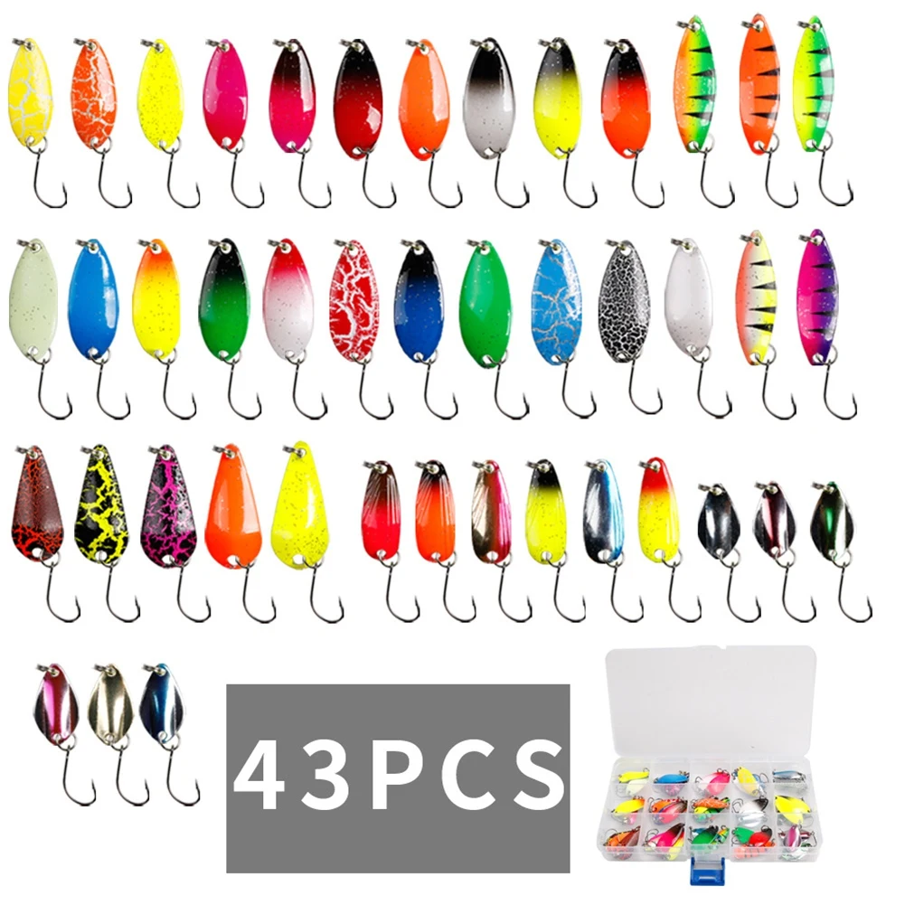 

43pcs/12pcs Sequins Fishing Lure Fishing Spoon Lure Set Metal Baits Trout Fishing Baits For Trout Char And Perch With Tackle Box