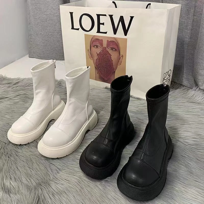 Женские ботинки с круглым носком Осенняя обувь роскошные дизайнерские на молнии