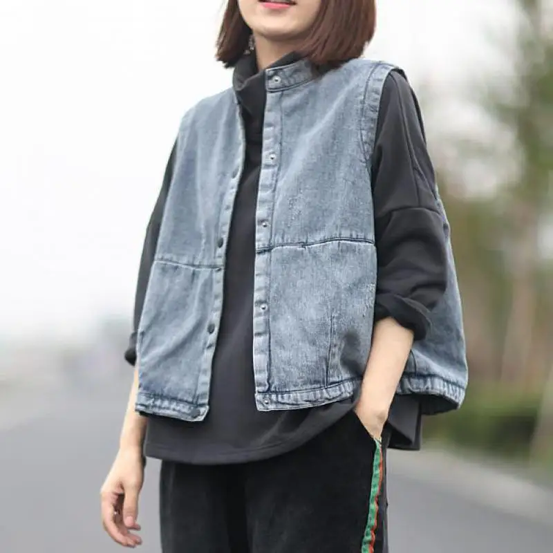 Женский джинсовый жилет Johnature повседневный Свободный с плюшевой подкладкой